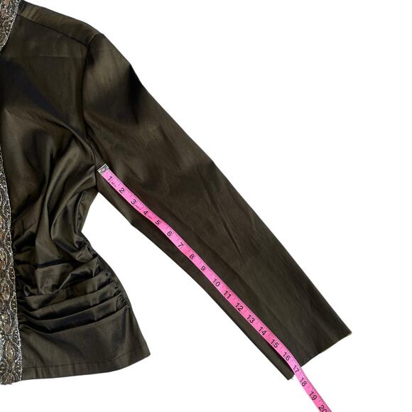 Tadashi Evening Jacket Brown Beaded Trim Ruched Crop Jacket Size 16 - Picture 10 of 15